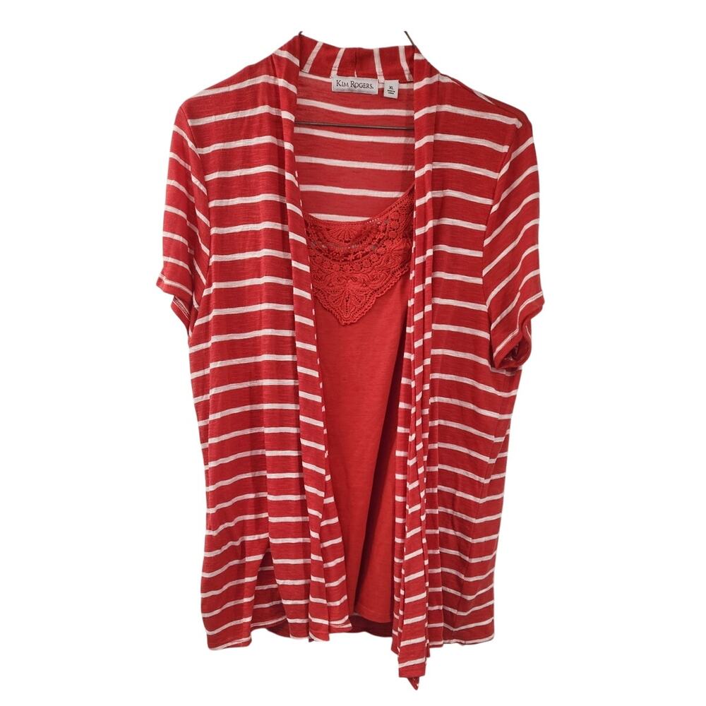 Kim Rogers Red Striped Layered Top Womens Size Extra Large XL